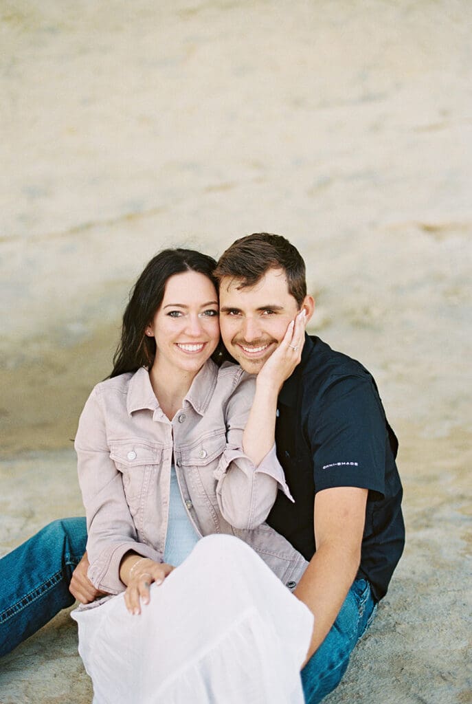 beach engagement on film
