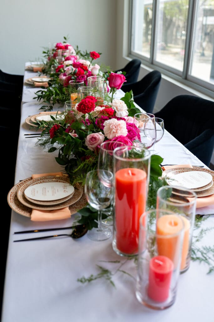 Portland styled shoot wedding in bright pink and red