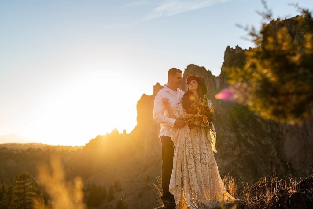 Fun Couples Photoshoot at Smith Rock, Oregon During a Fiery Sunset
